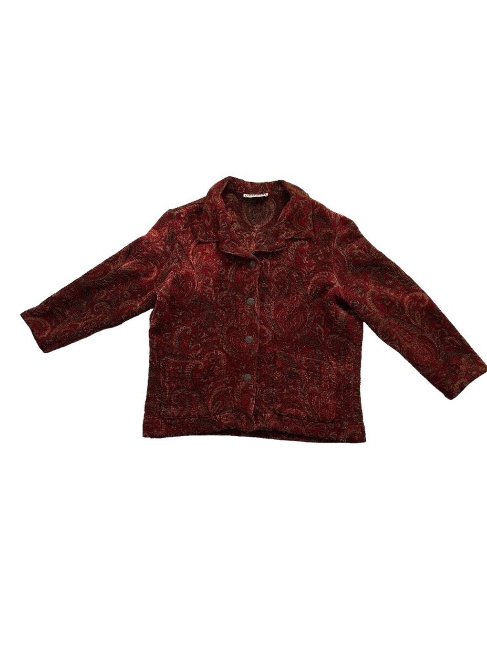 Vintage Gotcha Covered Burgundy Paisley Tapestry Jacket Womens Size Large Pocket